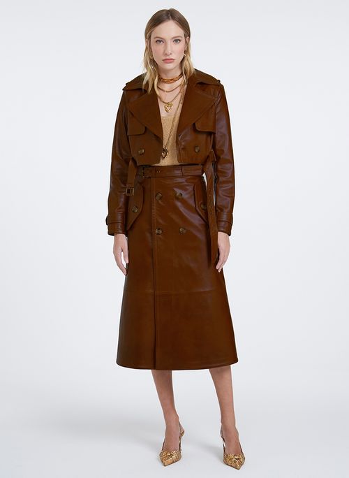 Saia Trench Midi Couro Bo.Bô Feminina